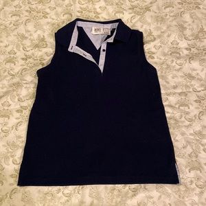 Deep blue, collard cut off polo shirt, size medium